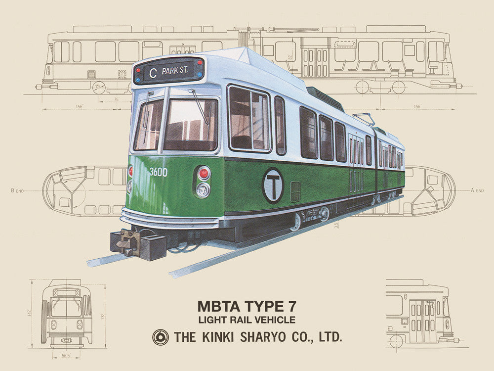 Kinki Sharyo Type 7 Light Rail Vehicle Graphic Art MBTAgifts