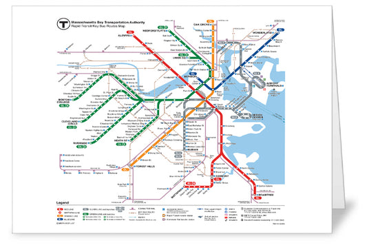 MBTA Rapid Transit Map Greeting Card 5x7
