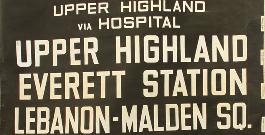 Boston MTA Rollsign Curtain Mid-20th Century: Upper Highland - Malden Sq.