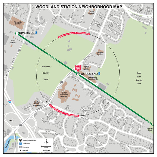 MBTA Woodland Station Neighborhood Map (July 2019)