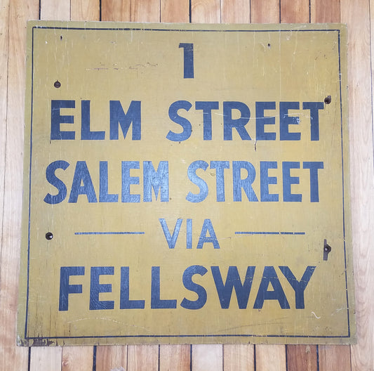 Sullivan Square Station Surface Route Sign: 1 Elm St Salem St via Fellsway
