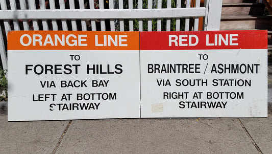 Decommissioned MBTA Sign: Orange Line To Forest Hills and Red Line to Braintree/Ashmont