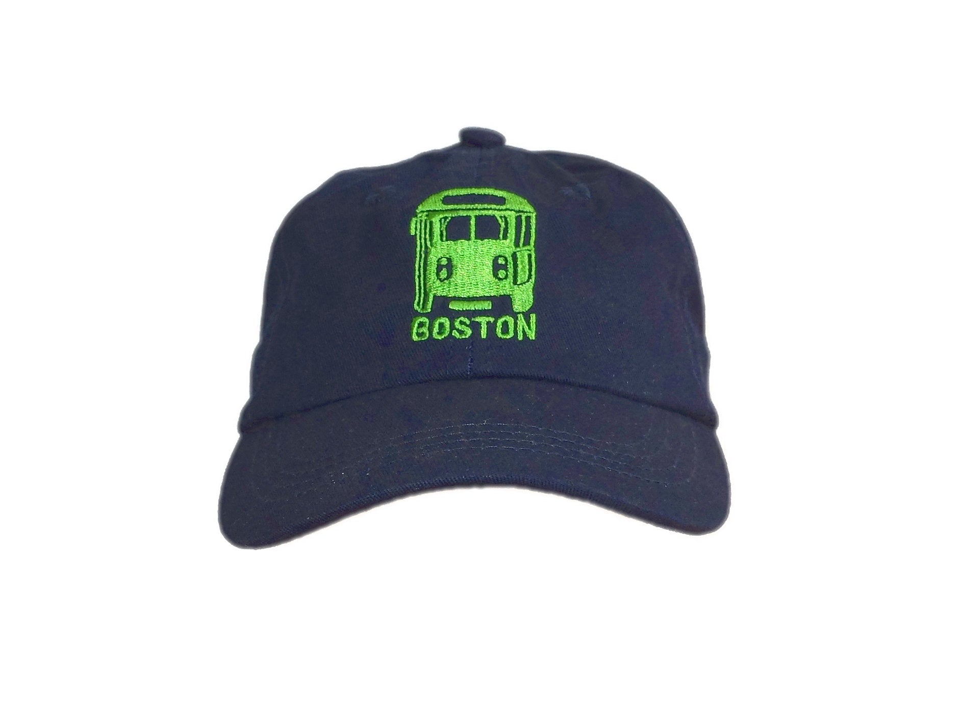 Kids' Navy Blue Baseball Cap with Bright Green Embroidered MBTA Green Line Trolley
