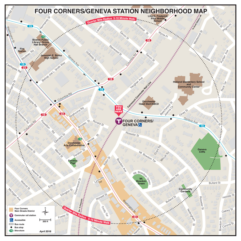 Commuter Rail Station Neighborhood Map: Four Corners/Geneva (Apr. 2018)