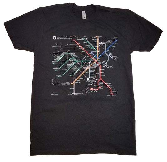 Adult Black T-Shirt with MBTA 2023 Rapid Transit Map