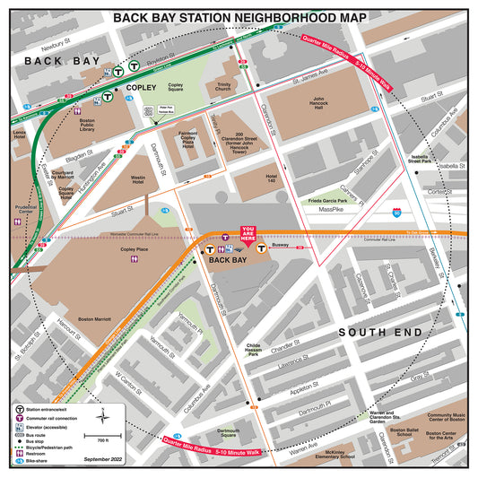 Orange Line Station Neighborhood Map: Back Bay (Sept. 2022)