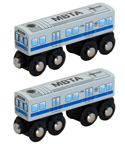 Pair of MBTA Blue Line Wooden Toy Trains