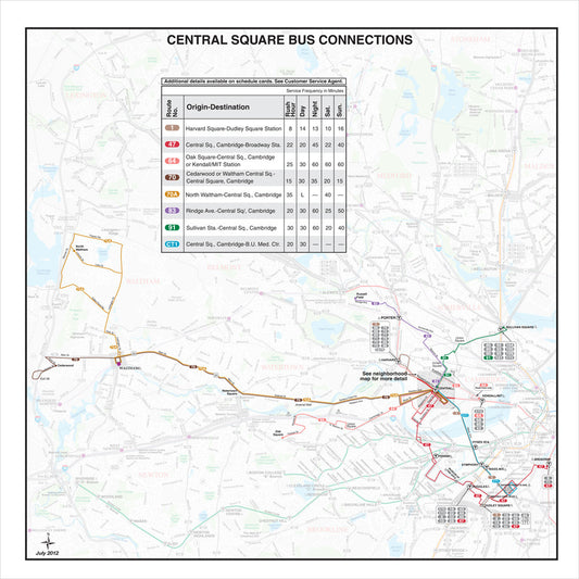MBTA Central Square Bus Connections Map (Jul. 2012)