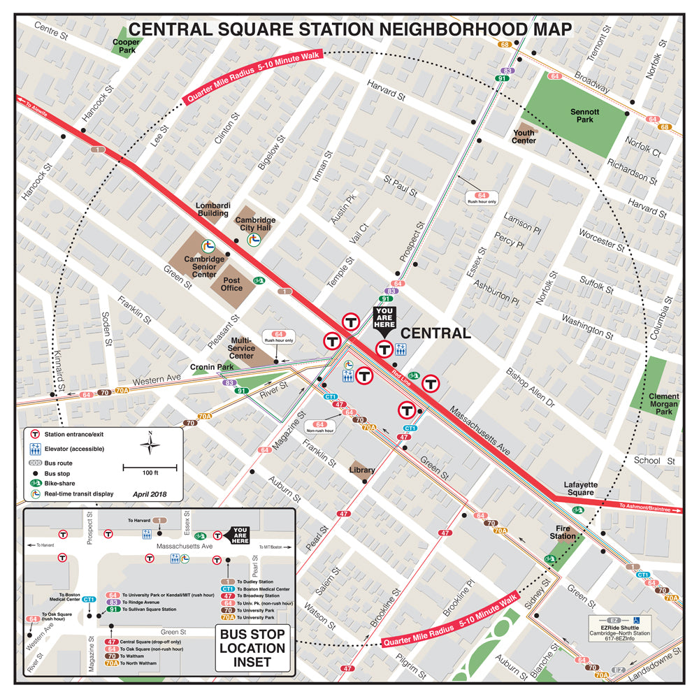 Red Line Station Neighborhood Map: Central Square (April 2018)