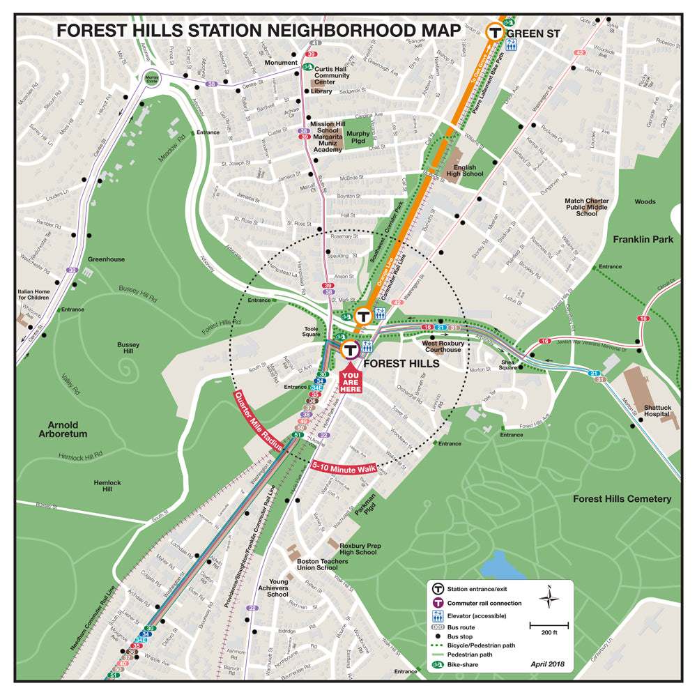 Orange Line Station Neighborhood Map: Forest Hills (Apr. 2018)