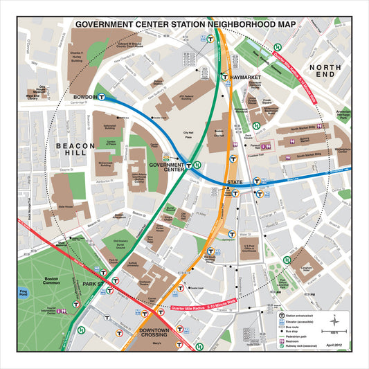 Blue Line and  Green Line Station Neighborhood Map: Government Center (Apr. 2012)