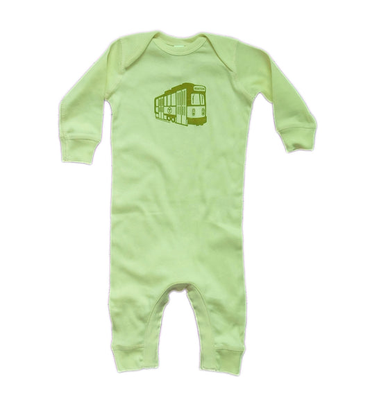 Light Green Long Sleeve Coverall with Green MBTA Green Line Trolley