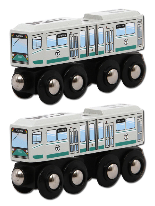 Pair of MBTA Green Line Wooden Toy Trains