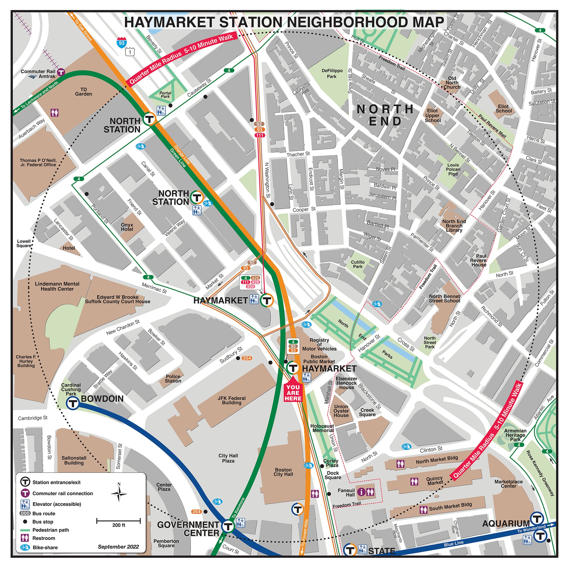 Green Line and Orange Line Station Neighborhood Map: Haymarket (Sept. 2022)
