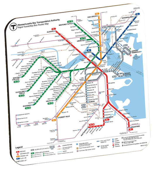 MBTA 2023 Rapid Transit with Key Bus Routes Map Coaster