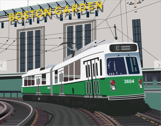 Old Elevated Green Line Trolley passes by Old Boston Garden Magnet
