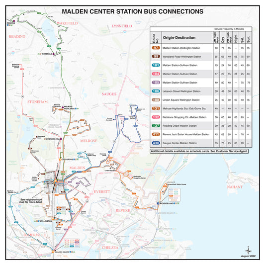 MBTA Malden Center Station Bus Connections Map (Sept. 2022)