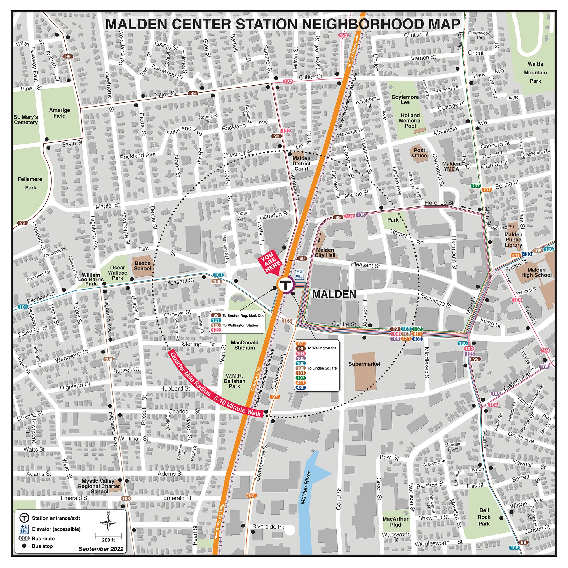 Orange Line Station Neighborhood Map: Malden Center (Sept. 2022)