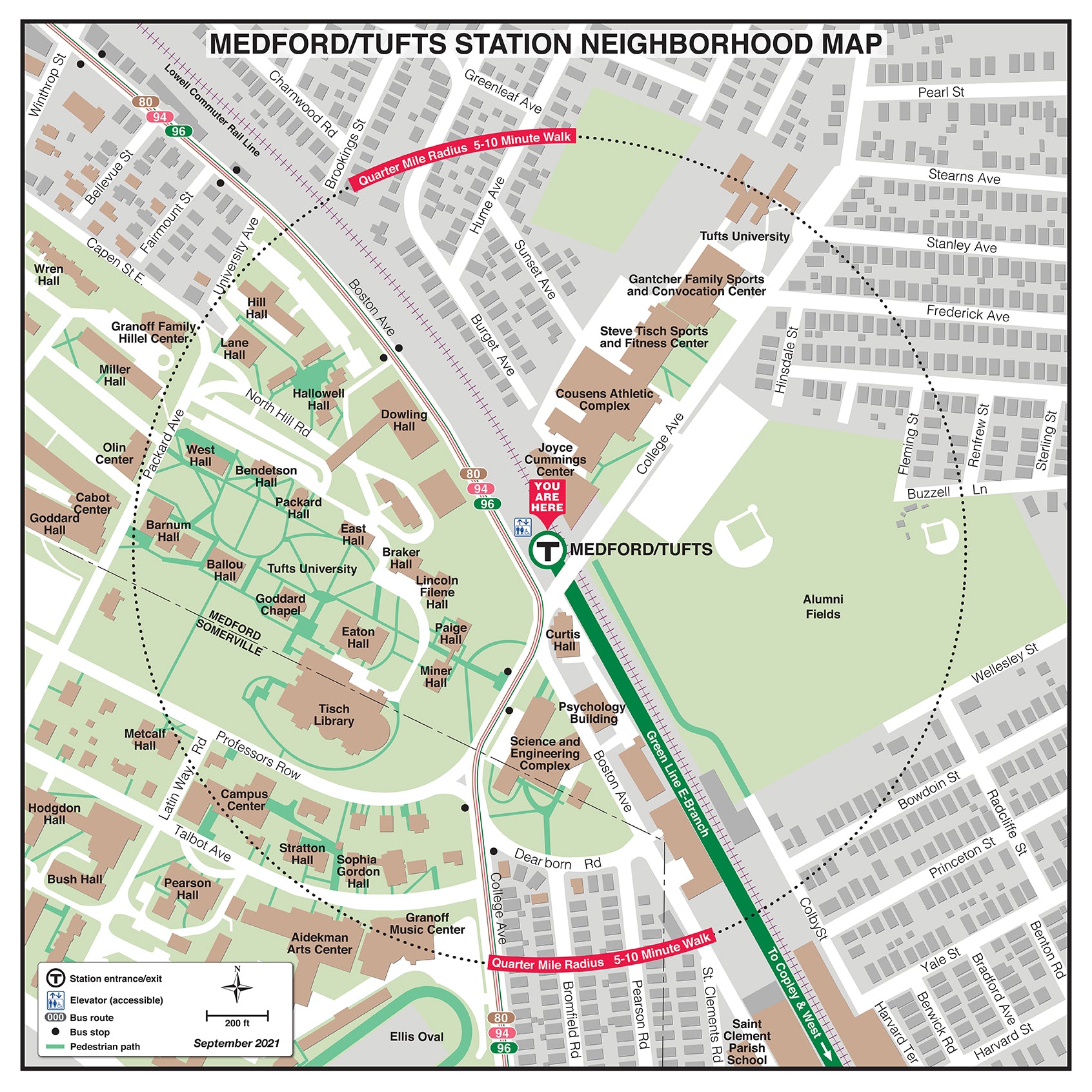 Green Line Station Neighborhood Map: Medford/Tufts (Sept. 2021) 