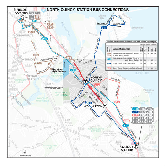 MBTA North Quincy Station Bus Connections Map (Dec. 2012)