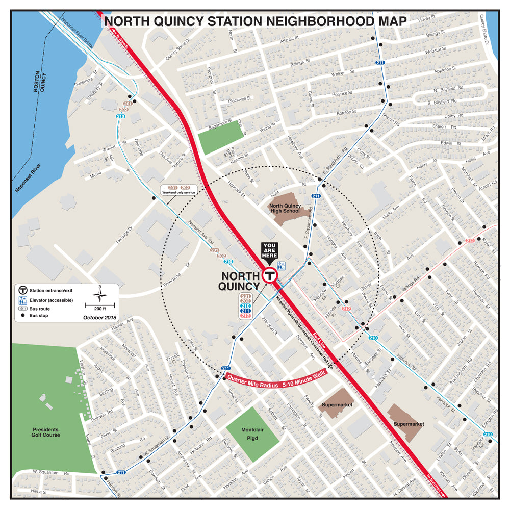 Red Line Station Neighborhood Map: North Quincy (Oct. 2018)