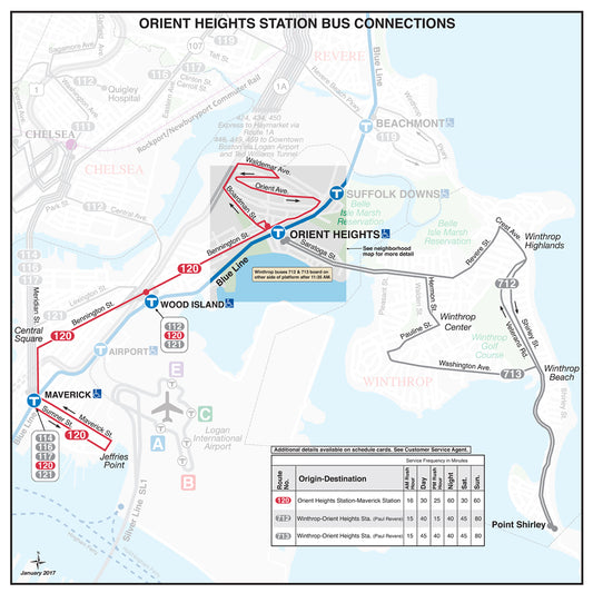 MBTA Orient Heights Station Bus Connections Map (January 2017)