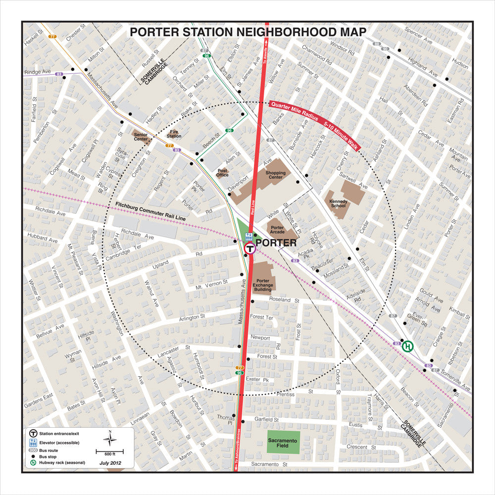 Red Line and Commuter Rail Station Neighborhood Map: Porter (Jul. 2012)