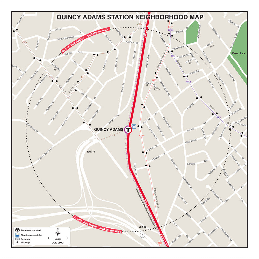 Red Line and Commuter Rail Station Neighborhood Map: Quincy Adams (Jul. 2012)