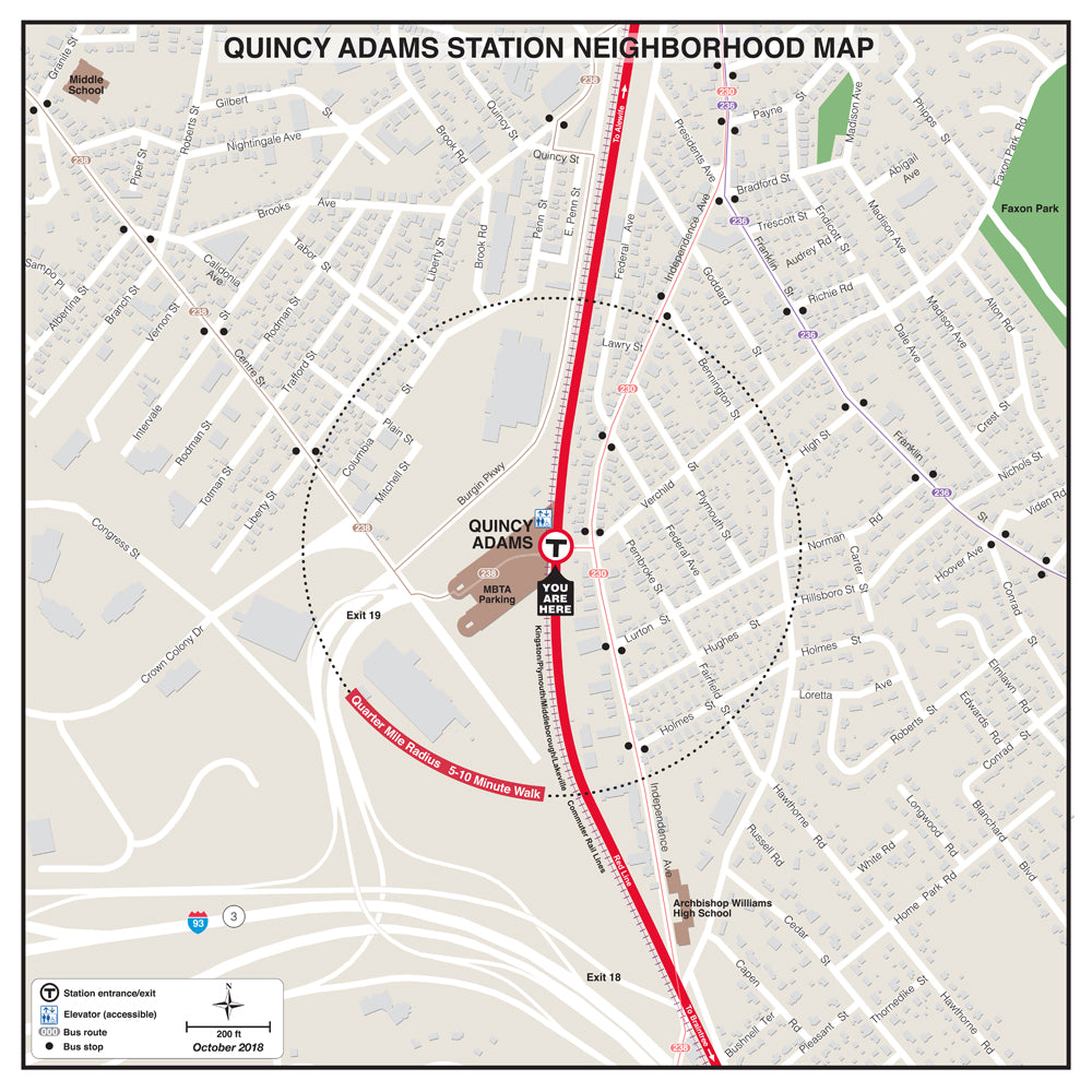 Red Line Station Neighborhood Map: Quincy Adams (Oct. 2018)