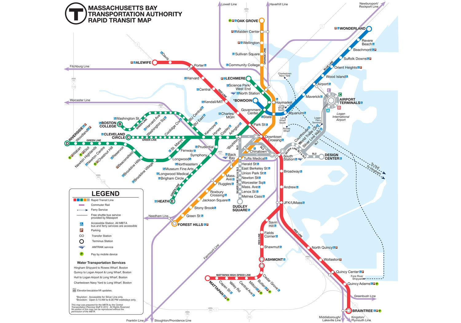 2012 MBTA Rapid Transit Map w/Commuter Rail