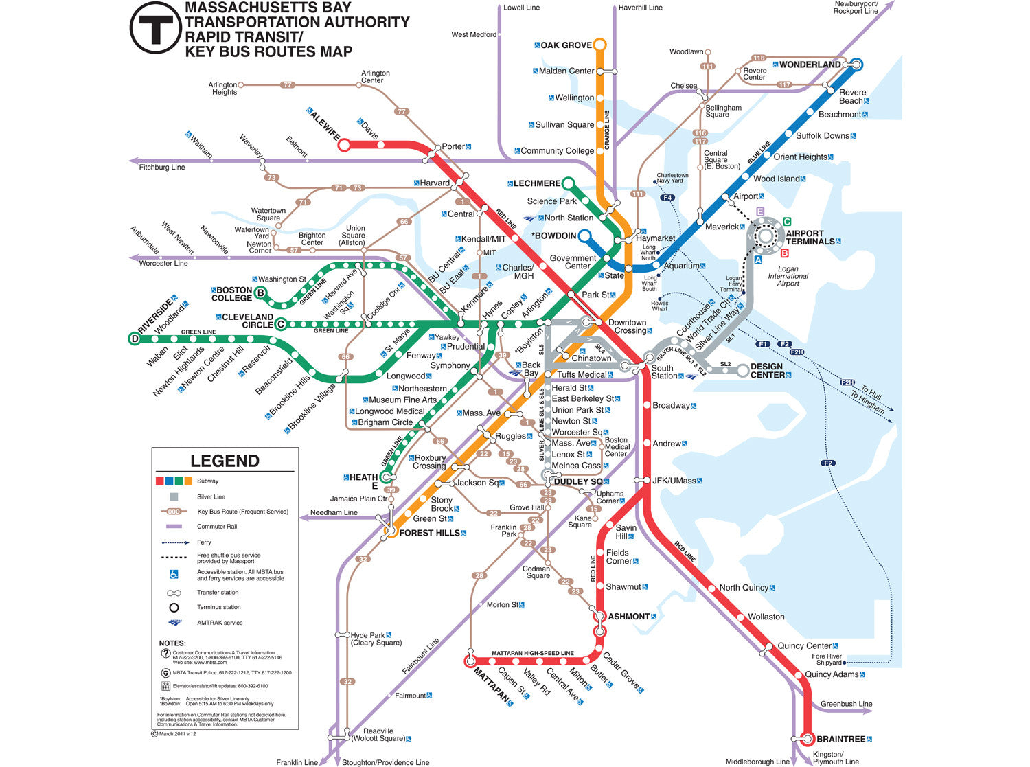 Key System Bus Routes Map 2011 MBTA Rapid Transit Map w/Key Bus Routes – MBTAgifts