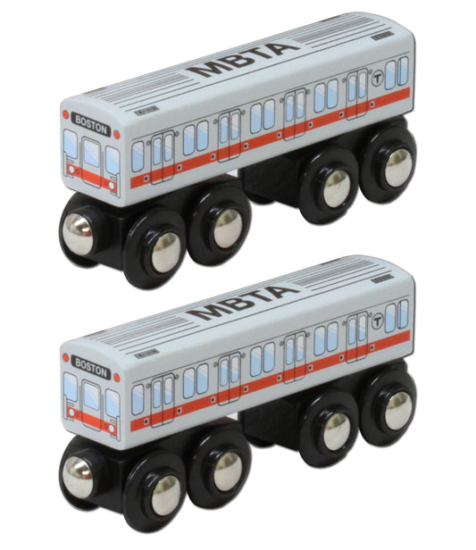 Pair of MBTA Red Line Wooden Toy Trains
