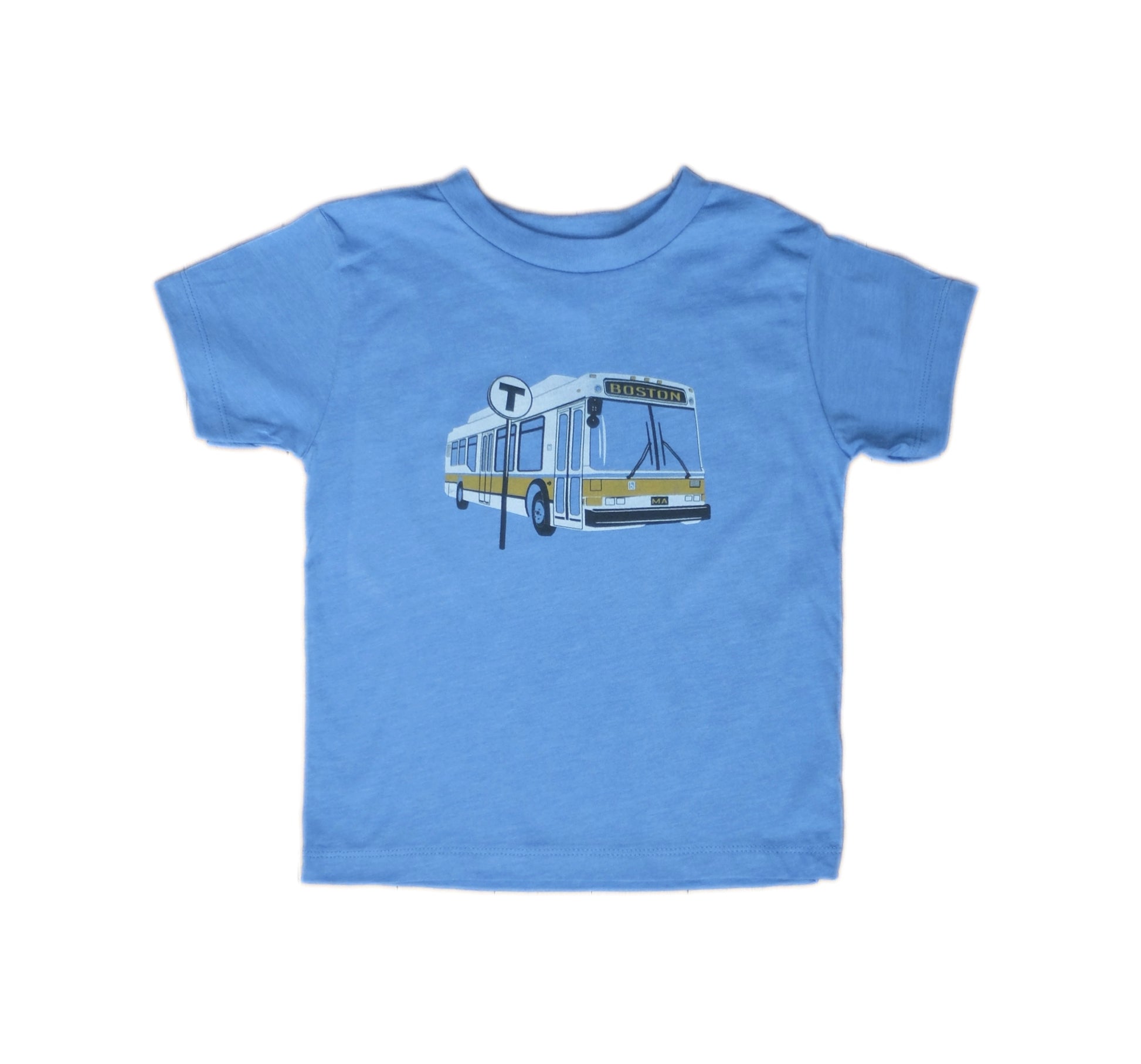 Light Blue T-Shirt with White, Yellow, & Black MBTA Bus and "T" Logo Sign