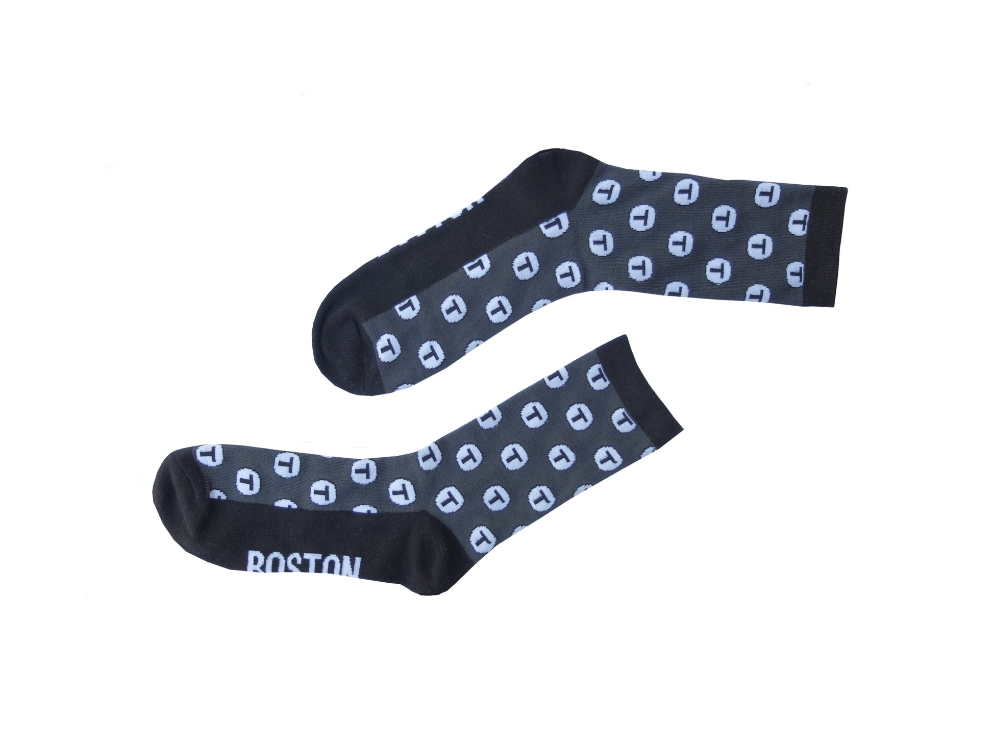 Adult Black & Charcoal Socks with White & Black MBTA "T" Logos