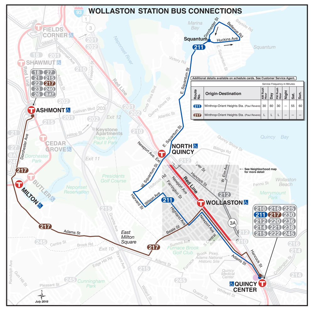 Wollaston Station Bus Connections Map (October 2018)
