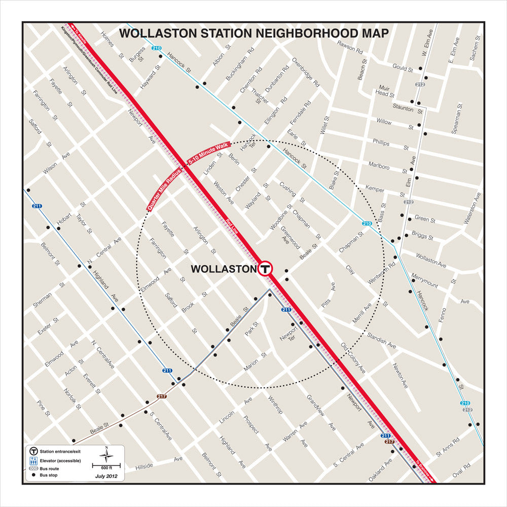 Red Line Station Neighborhood Map: Wollaston (Jul. 2012)