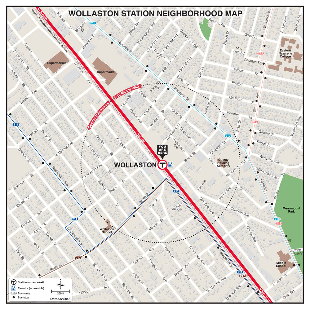 Red Line Station Neighborhood Map: Wollaston (Oct. 2018)