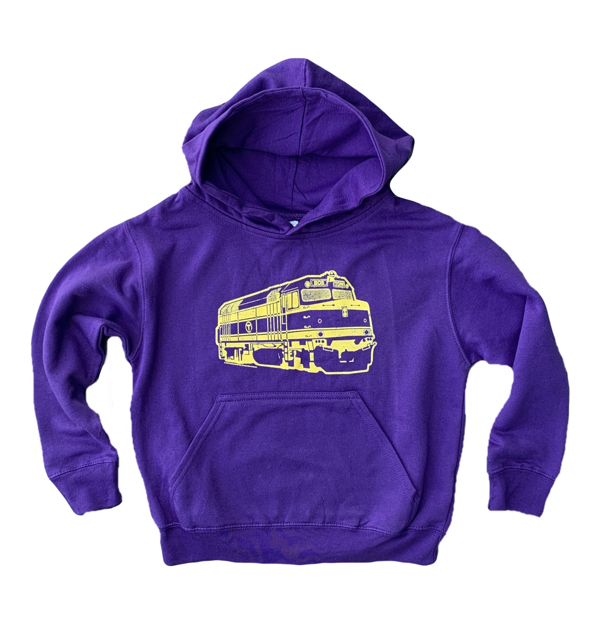 Purple Hoodie with a Yellow MBTA Commuter Rail Locomotive
