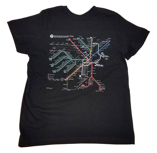 Toddler/Youth Black T-Shirt with MBTA 2023 Rapid Transit Map