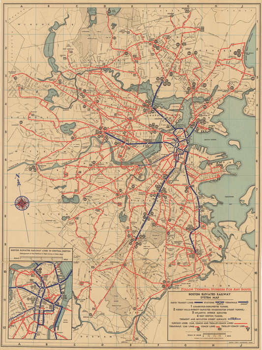1936 Boston Elevated Railway Co. System Map No. 1