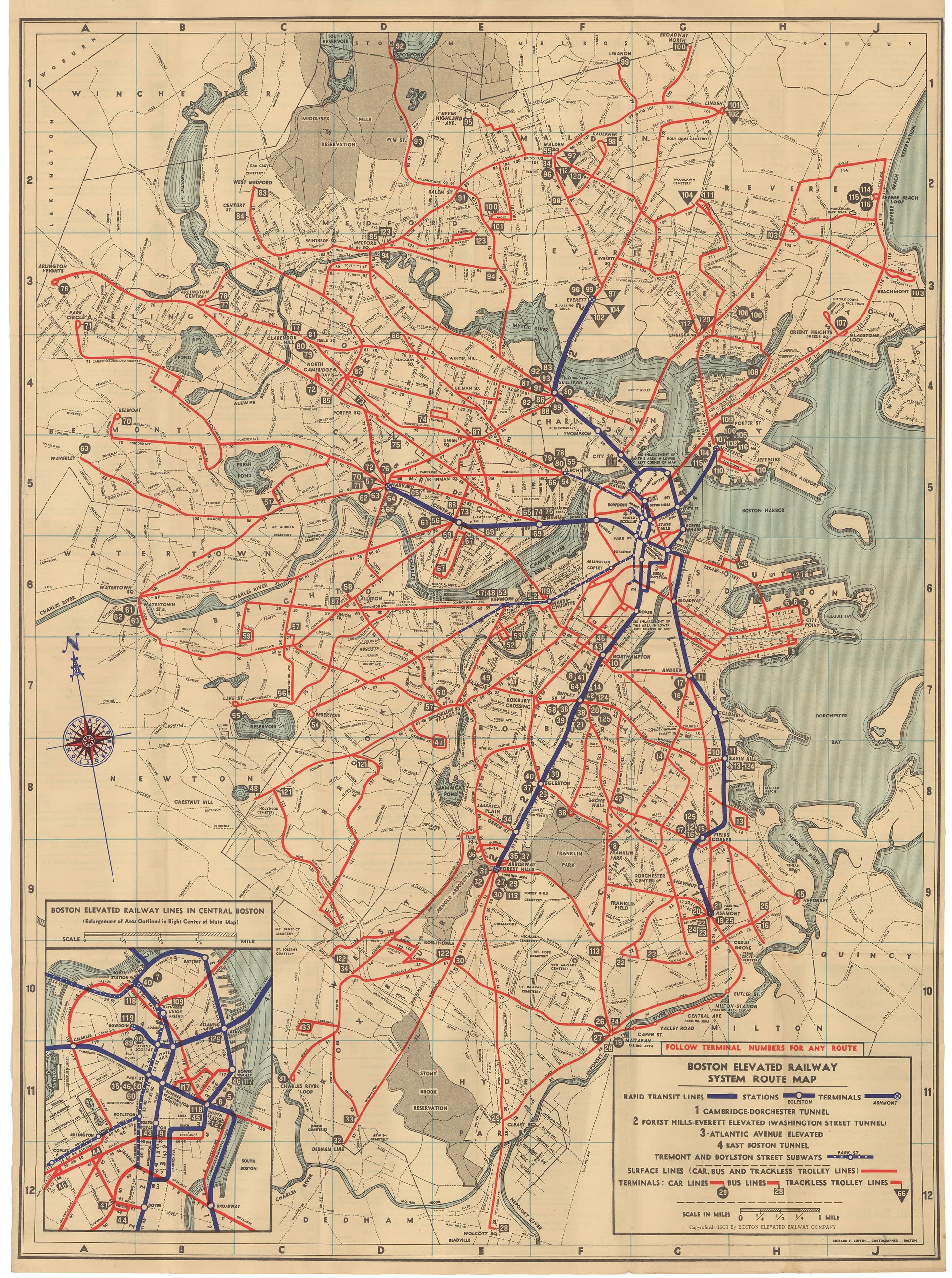 1938 Boston Elevated Railway Co. System Map No. 3