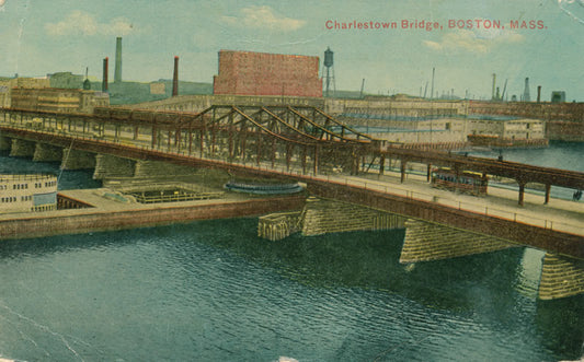 Vintage Postcard: Charlestown Bridge with Streetcar