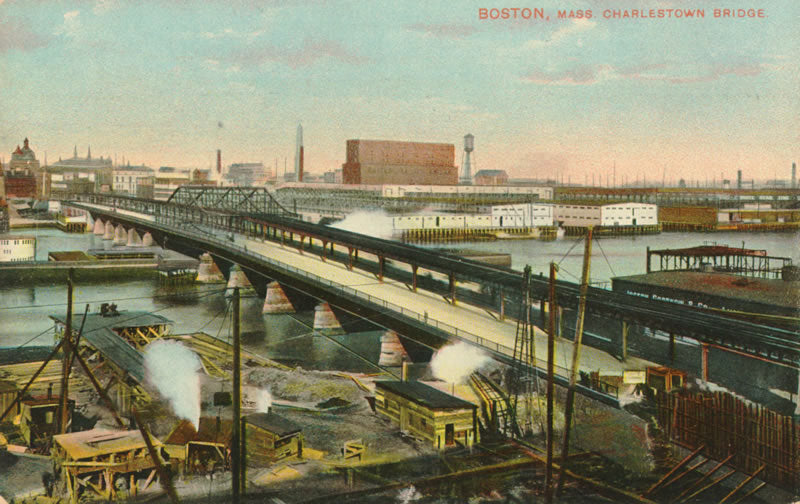 Vintage Postcard: Charlestown Bridge (view towards Charlestown)