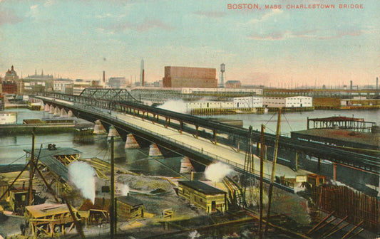 Vintage Postcard: Charlestown Bridge (view towards Charlestown)