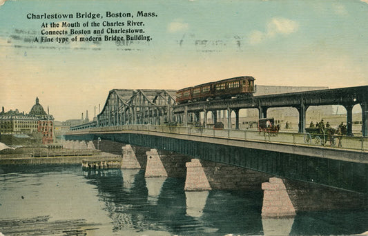 Vintage Postcard: Charlestown Bridge with Elevated Train
