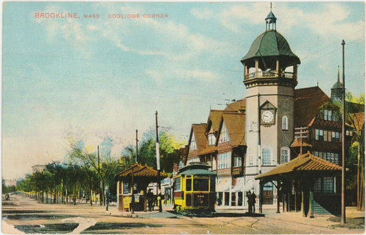 Vintage Postcard: Coolidge Corner Streetcar Stop