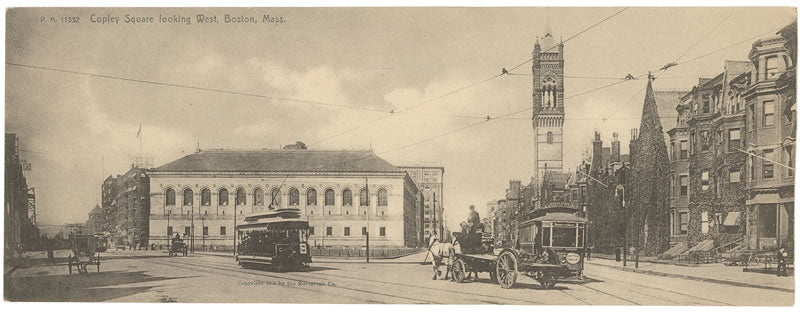 Vintage Postcard: Copley Square with Streetcars Looking West