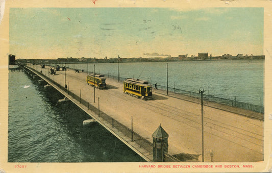 Vintage Postcard: Harvard Bridge with Streetcars