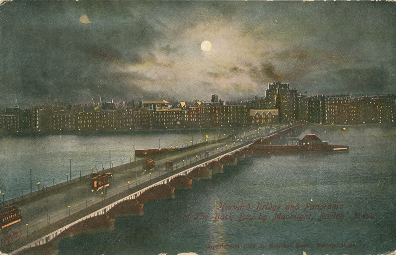 Vintage Postcard: Harvard Bridge and Back Bay by Moonlight