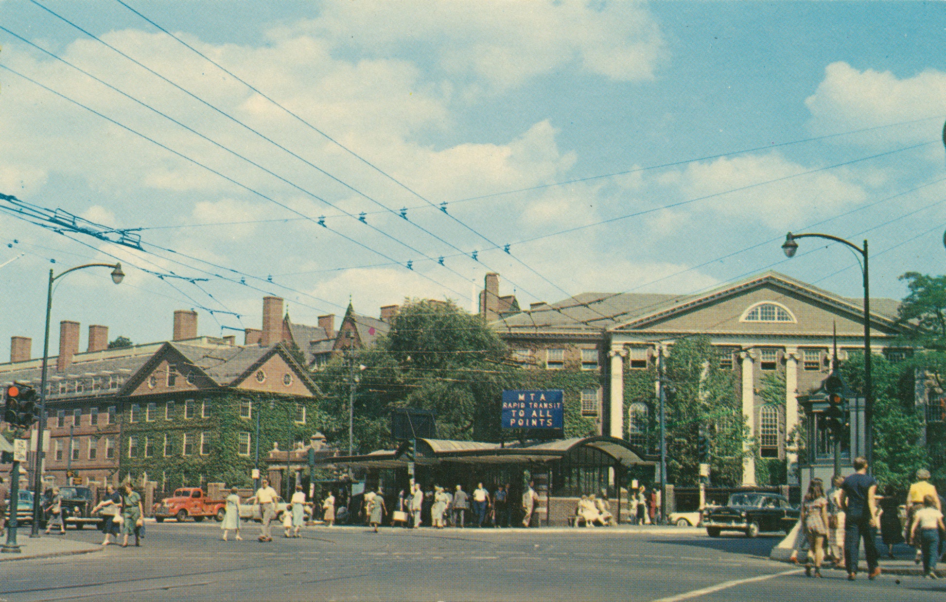 Vintage Postcard: Harvard Square Subway Entrance